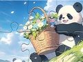 Gioco Puzzle: panda fiore cestino  in linea