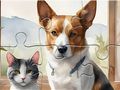 Gioco Puzzle: cane e gatto della pittura a olio  in linea