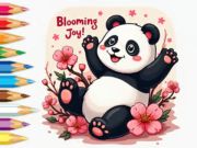 Gioco Libro da colorare: Piccolo panda in fiore di ciliegio  in linea