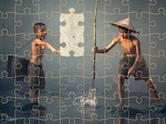Gioco Children Fishing Teamwork Jigsaw in linea
