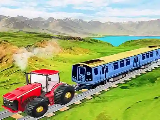 Gioco Chained tractor towing train in linea