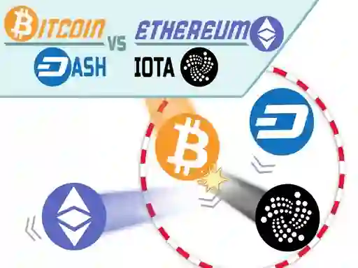 Gioco Bitcoin vs Ethereum Dash Iota in linea