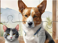 Gioco Puzzle: cane e gatto della pittura a olio  in linea