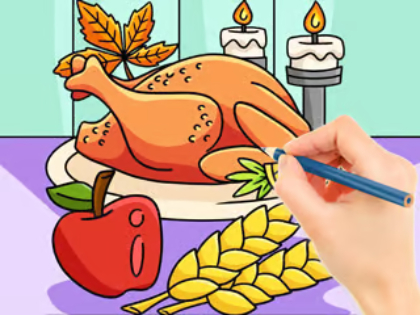 Gioco Libro da colorare: Pasto di tacchino del Ringraziamento  in linea