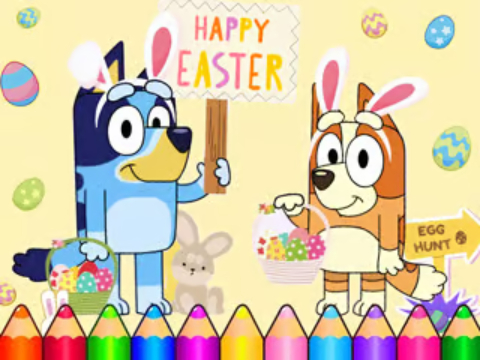 Gioco Libro da colorare: Bluey Happy Pasqua  in linea