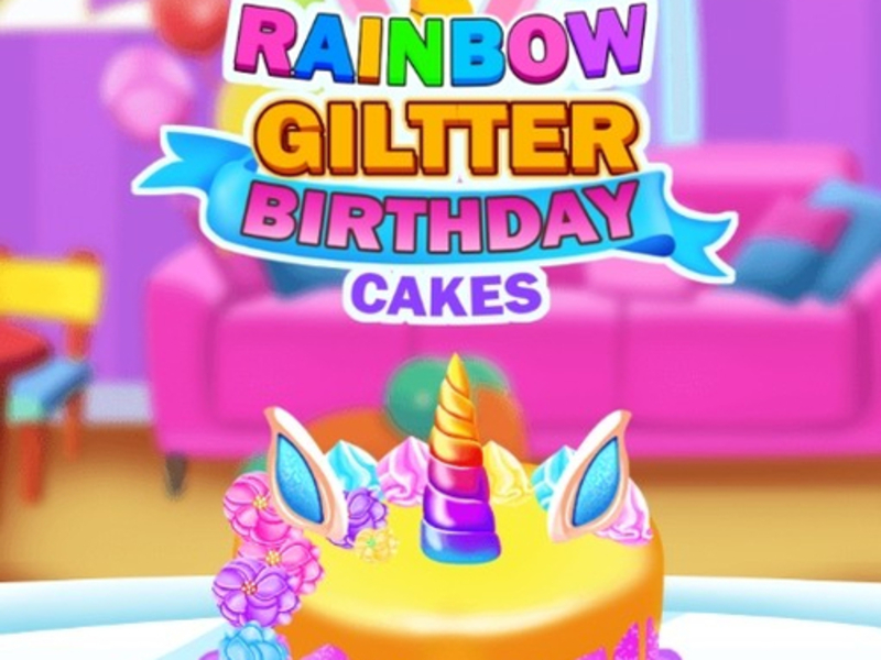 Gioco Torte di compleanno glitter arcobaleno in linea